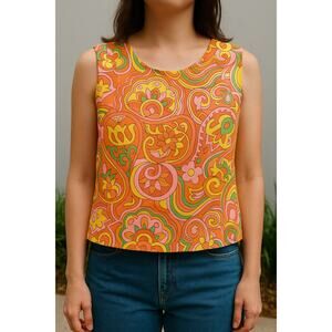 Vintage 70's Paisley Floral Flower Power Tank Top Size Medium